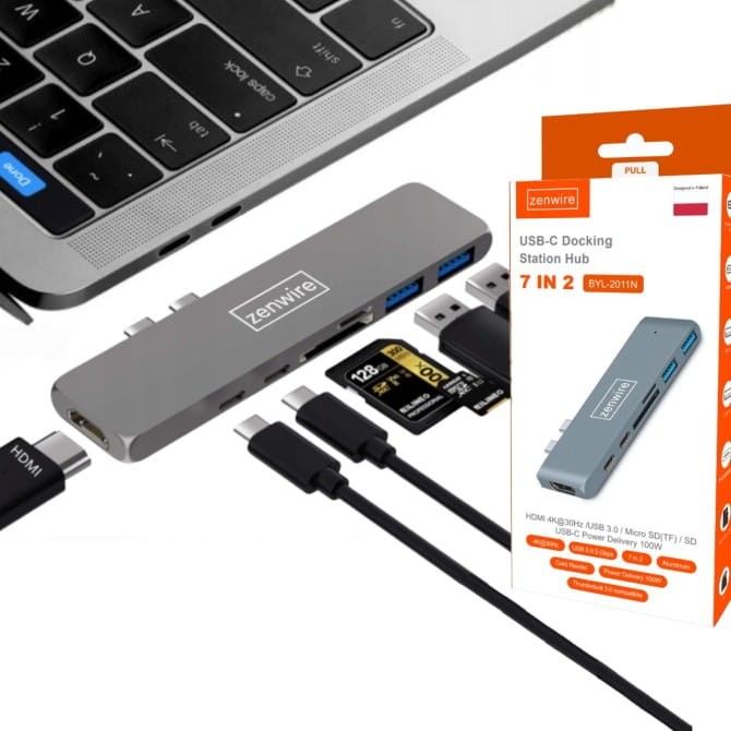 USB-C Hub 8-IN-1 Adapter 4K HDMI USB 3.0 LAN RJ45 Ethernet Micro SD Kartenleser