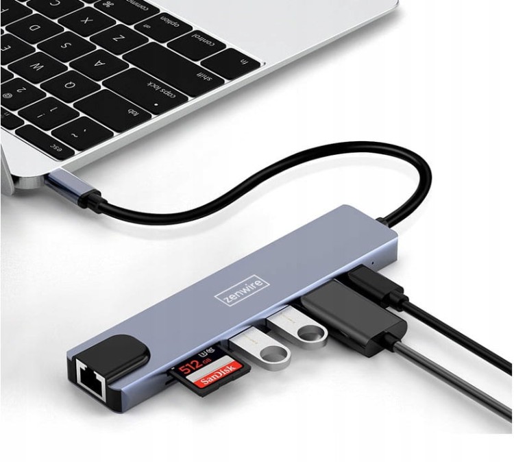 ADAPTER HUB 8w1 USB-C DisplayPort 8K 4K 144Hz RJ45 SD Zenwire BYL-2311 - zdjęcie 3