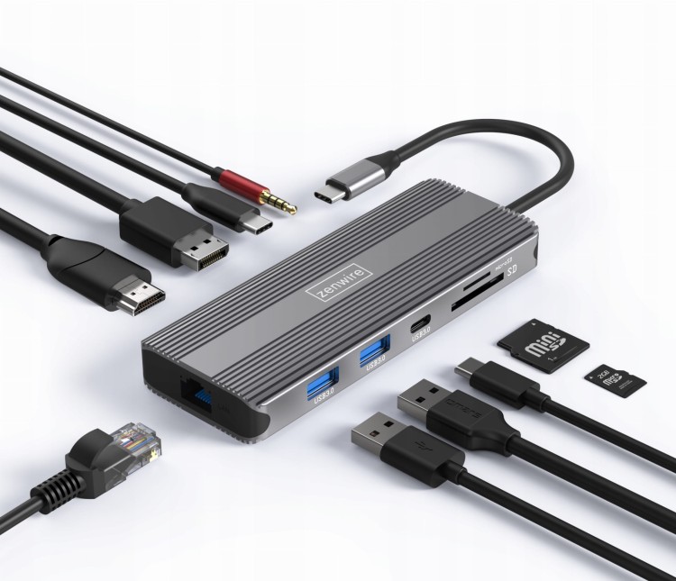 HUB USB-C 10w1 Display Port 1.4 HDMI 2.1 8K 4K 120Hz 60Hz Full HD 144Hz USB 3.0 SD Power Delivery 100W Macbook M1 M2 M3 M4 Zenwire - zdjęcie 2