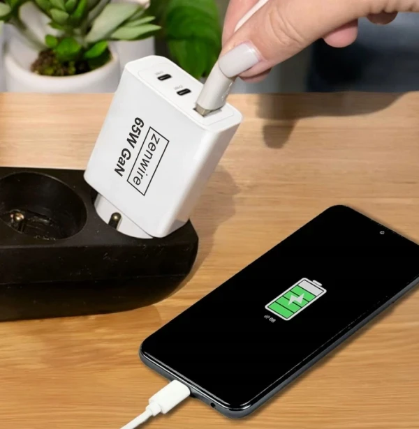 Szybka Ładowarka Sieciowa Kostka GAN 3.0 65W 2x USB-C USB-A do iPhone Quick Charge Zenwire SDC-608 - zdjęcie 3