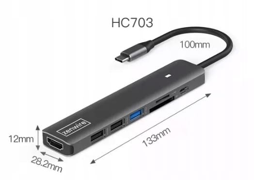 HUB ADAPTER USB-C 7w1 HDMI 4K USB 3.0 SD PD kompatybilny z Macbook M1 M2 M3 LED Zenwire BS-HC703 - zdjęcie 10