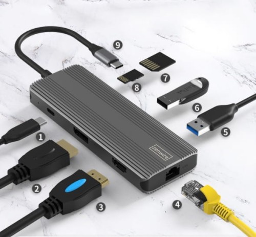 ADAPTER HUB 8w1 USB-C HDMI Display Port SD HDMI 4K USB 3.0 Gigabit Ethernet RJ-45 LAN 1000 Mbps 75 HZ - zdjęcie 2