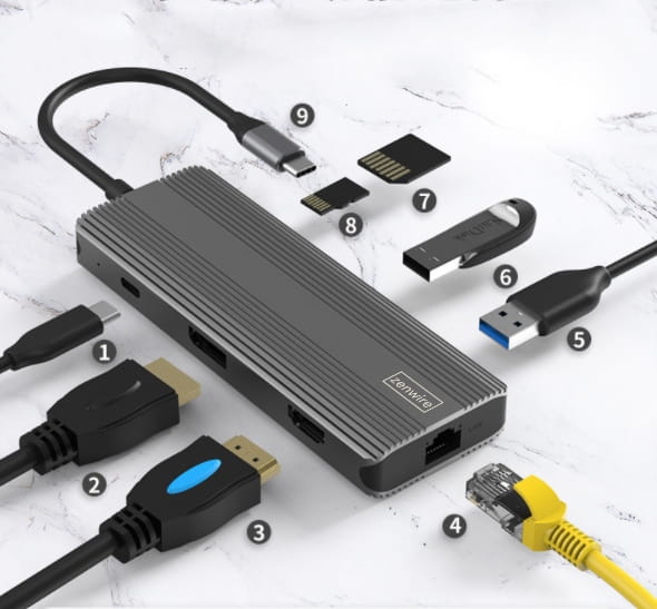 ADAPTER HUB 8w1 USB-C HDMI Display Port SD HDMI 4K USB 3.0 Gigabit Ethernet RJ-45 LAN 1000 Mbps 75 HZ - zdjęcie 2