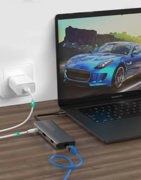 ADAPTER HUB 8w1 USB-C HDMI Display Port SD HDMI 4K USB 3.0 Gigabit Ethernet RJ-45 LAN 1000 Mbps 75 HZ - zdjęcie 3
