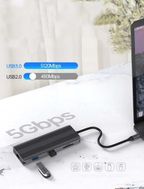 ADAPTER HUB 8w1 USB-C HDMI Display Port SD HDMI 4K USB 3.0 Gigabit Ethernet RJ-45 LAN 1000 Mbps 75 HZ - zdjęcie 4