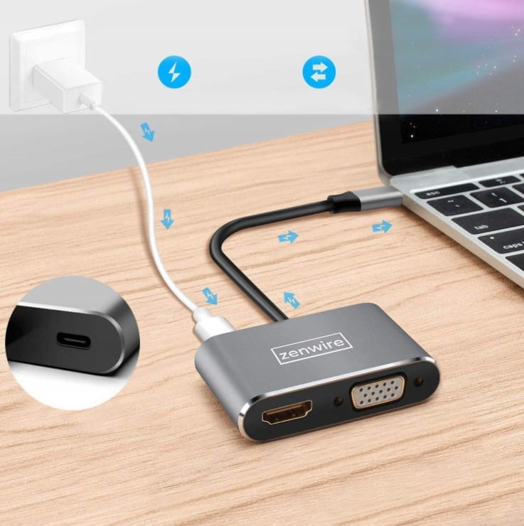 ADAPTER HUB Przejściówka USB-C 4W1 HDMI 4K VGA USB Zenwire BYL-2310 - zdjęcie 4