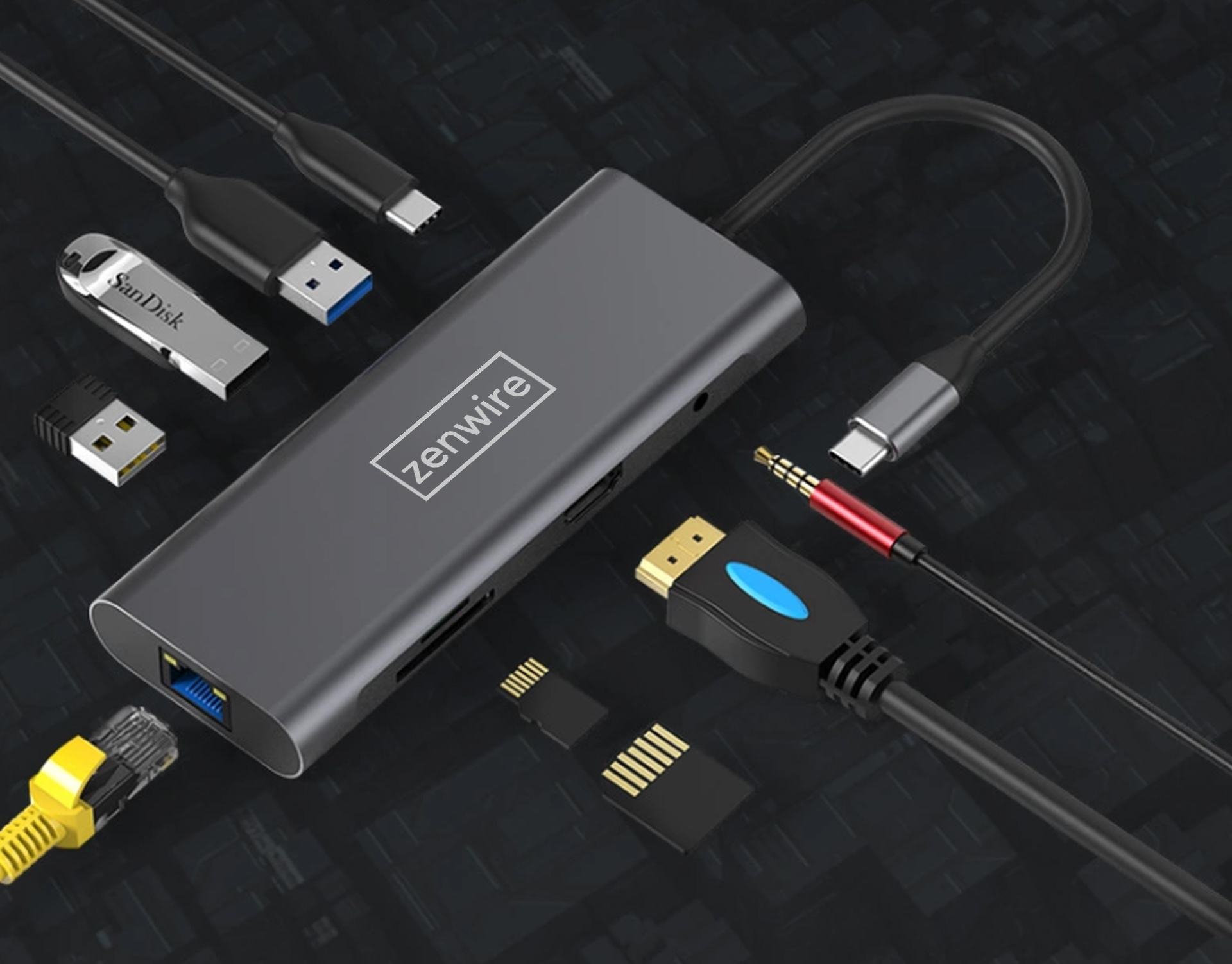 Hub zenwire 9w1 HDMI 4K/USB 3.0/JACK/ETHERNET/SD/PD do Macbook Air/Pro