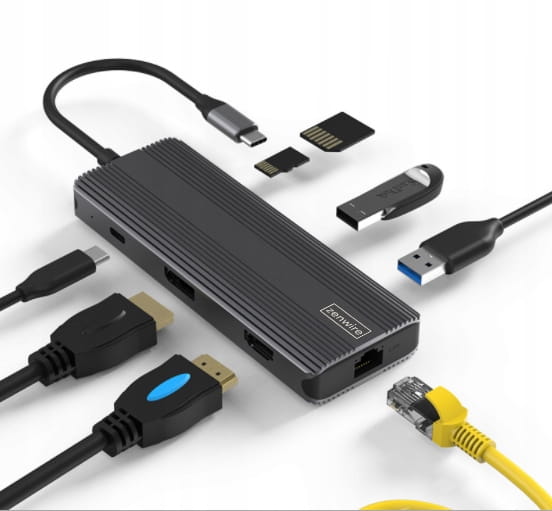 ADAPTER HUB 8w1 USB-C HDMI Display Port SD HDMI 4K USB 3.0 Gigabit Ethernet RJ-45 LAN 1000 Mbps 75 HZ - zdjęcie 1